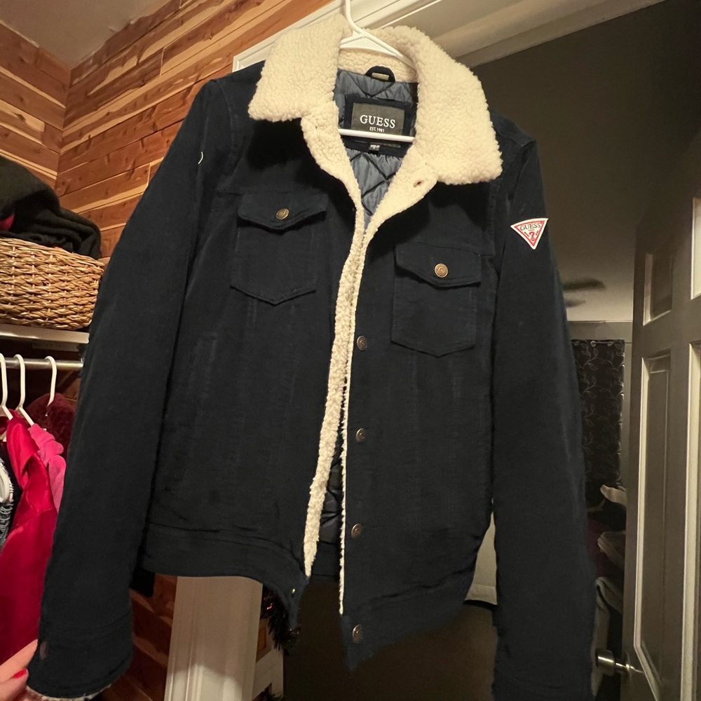 Guess Corduroy Sherpa Jacket - Navy